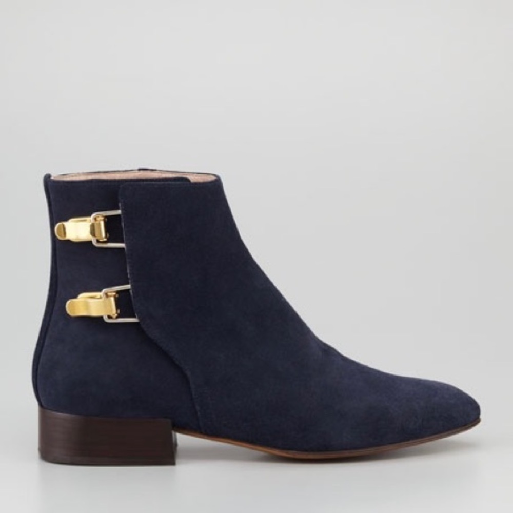 Chloe Double-Buckle Blue Suede Ankle Boots 36 - Picture 1 of 16